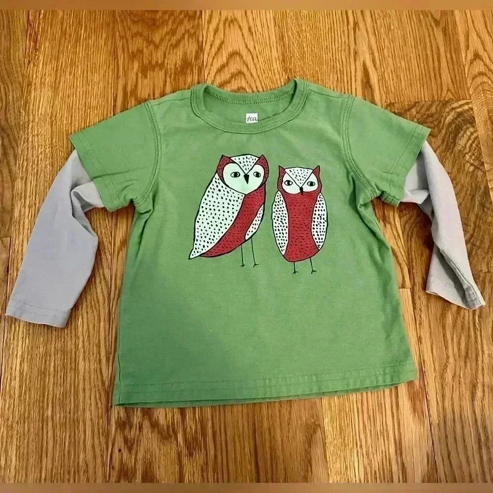 Tea Collection Green Owl Shirt baby size 9-12 months